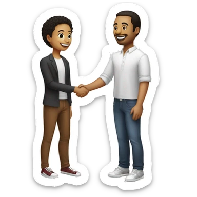 an adult restaurant owner and a yoan adult restaurant owner and a young blogger shake hands, both with white skin, in great detail, in full height sticker
