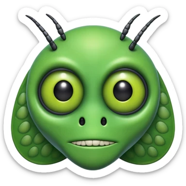 A front-facing alien emoji with insect features, such as large compound eyes, antennae, and mandibles. The face is symmetrical, looking directly at the viewer. sticker