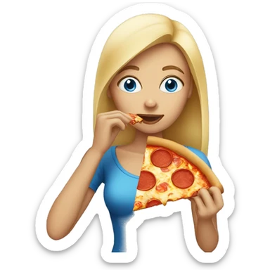Woman with blue eyes eating pizza  sticker