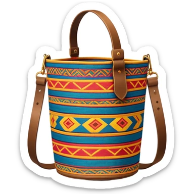 cinematic-realistic-image-of-a-traditional-colombian-mochila bucket bag,-rendered-with-detailed-woven-textures-and-vibrant-patterns bucket bag - with fabric strap sticker