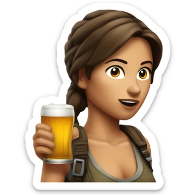lara croft drinking beer sticker