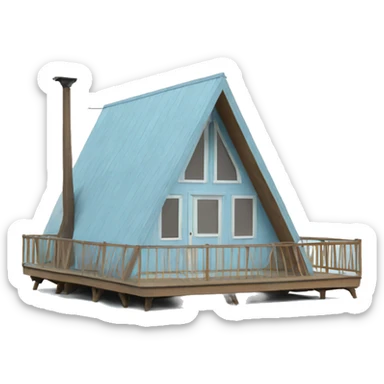 Light blue a-frame cabin with front deck sticker