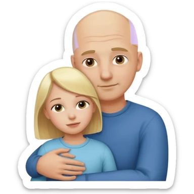 Blonde girl child hugging bald adult father sticker