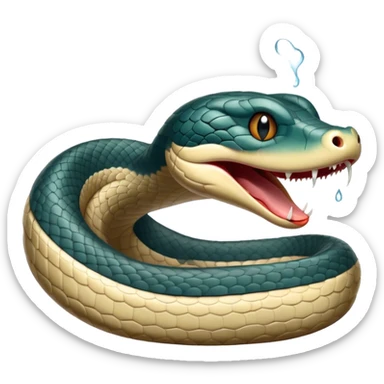 Cinematic Cute Yawning Chinese Water Snake Portrait Emoji, Head tilted slightly with a dramatic, wide-open yawn, showcasing a soft, glossy scaled body with gently drooping edges and half-closed, drowsy eyes, Simplified yet irresistibly adorable features, highly detailed, glowing with a soft, cozy aquatic glow, high shine, relaxed yet expressive, stylized with a dash of waterborn charm, soft glowing outline, capturing the essence of a sleepy yet affectionate water snake that seems ready to stretch out and rest in its watery domain! sticker