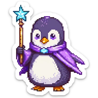 penguin wizard with a purple robe and magic wand sticker