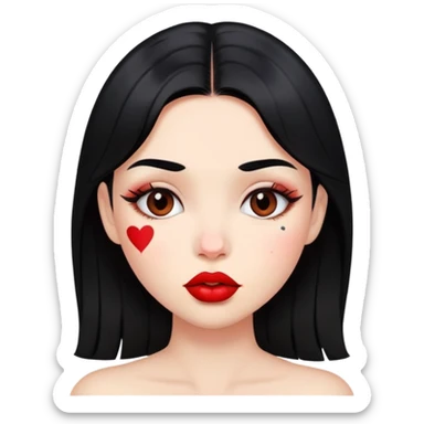 Girl with black hair who has lipstick kiss marks on her cheeks sticker
