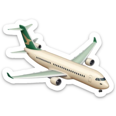 long modern light beige airliner with light beige wings and dark green accents, emoji style sticker