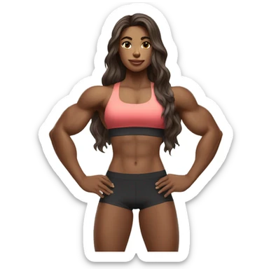 muscular gym girl withe skin, long wavy hair sticker