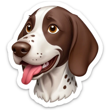 Cinematic Comical German Pointer Portrait Emoji, Head tilted dramatically with an exaggeratedly amused expression, featuring a striking liver and white coat with bold markings, wide, expressive brown eyes filled with playful disbelief, Simplified yet hilariously expressive features, highly detailed, glowing with a slightly sassy glow, high shine, dramatic yet playful, stylized with an air of cheeky charm, bright and endearing, soft glowing outline, capturing the essence of a spirited and over-the-top companion, so meme-worthy it feels like it could side-eye its way into internet fame instantly! sticker