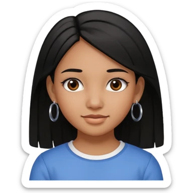 a young girl, with fair brown skin has medium length straight black hair and with hoops earrings. sticker
