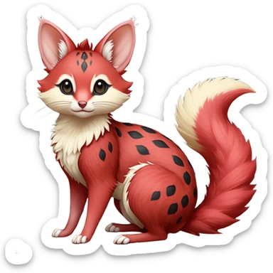 Strawberry-Red, black-pointed, soft natural realistic romantic vintage antique divine beautiful elegant pretty precious cute young youthful  Fakémon-Pokémon-opossum-feline-mouse-serval-caracal-chinchilla-Minccino-Cinccino-Meowstic-rodent-hybrid-creature with a big fluffy bushy tail (full body) sticker