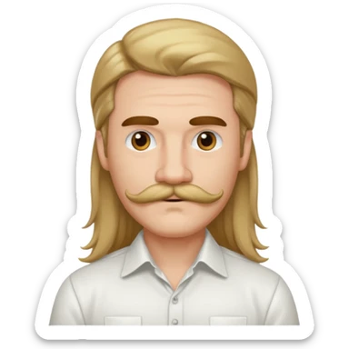 mustached man with long hair and white shirt sticker
