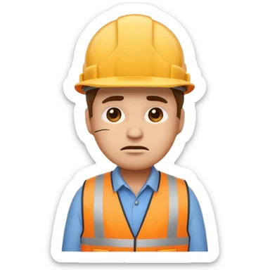 Unhappy emoji wearing construction hat, paving a road sticker