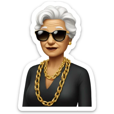 rich cool grandma in black sunglasses with a gold chain sticker