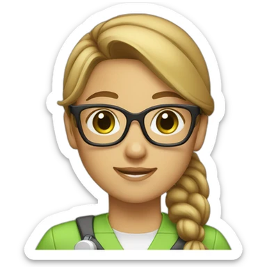chemist female brown ponytail light skin green eyes with glasses sticker