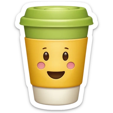 Make a closed coffee to-go cup, more emoji-like, smaller, no emoji or logo in the middle. Use the same colors as the reference image. The style should resemble an emoji style. No background no face  sticker