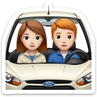 Two mouses, one girl with brunette long hair and one ginger short hair boy, boy drive a white ford focus card sticker