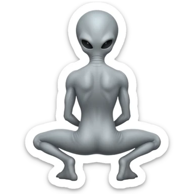 fullbody gray alien kneeling BACKVIEW sticker