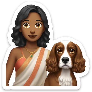indian girl looking like Simone Ashley with a cocker spaniel dog sticker