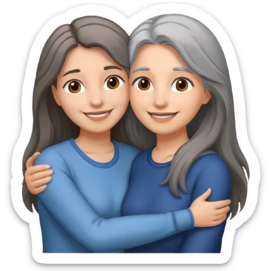 2 Frauen, die sich umarmen, davon 1 grauhaarig, 1 braunhaarig, lange Haare sticker