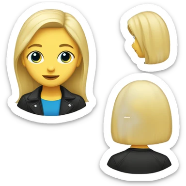 Girl with blonde hair, blue eyes, yellow t-shirt and black jacket sticker