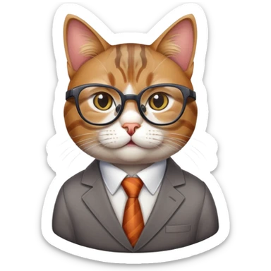 Cat with glasses looking like an office boss, professional business cat sticker