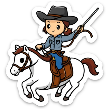 girl wearing cowboy hat riding a horse holding a whip sticker