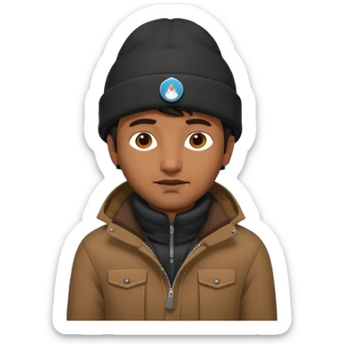 indian guy wearing a black winter hat and brown winter jacket sticker