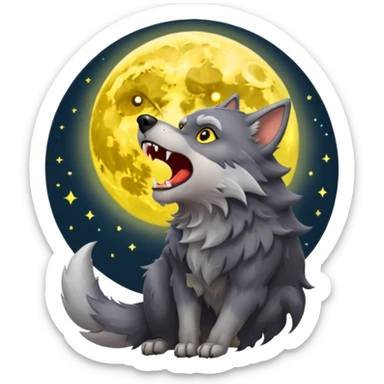 Werewolf howling at moon  cartoon -style/cute and transparent for a sticker  sticker
