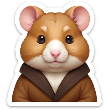 Cinematic Noble Brown Hamster Portrait Emoji, Poised and regal, with a tiny, compact build and a smooth, well-kept rich brown coat, deep-set soulful dark eyes, Simplified yet sharp and sophisticated features, highly detailed, glowing with a soft, dignified glow, high shine, intelligent and energetic, stylized with an air of miniature majesty, focused and attentive, soft glowing outline, capturing the essence of a watchful and confident rodent, so majestic it feels as though it could scurry out of the screen with effortless authority! sticker