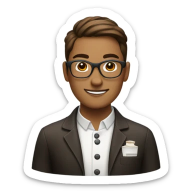 Barista with brown bun and glasses sticker