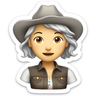 Chinese lady with grey hair, wear cowboy head and doing line dance sticker