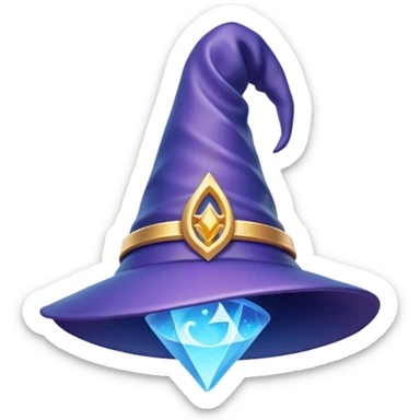 Clash of Clans aesthetic: Cinematic Playful Wizard's Hat Emoji, rendered in a 3D vector-style similar to standard emojis with minimal shading and bold, simplified shapes. A compact, isometric pointy hat with a wide brim adorned with mystical symbols and subtle enchanted shimmer, softly glowing with a magical whimsical charm. Simplified yet unmistakably iconic, highly detailed and consistent, glowing with a soft radiant glow and high shine. Stylized with a touch of classic sorcery and a soft glowing outline, capturing the essence of a legendary wizard’s hat with a friendly, playful manner! sticker