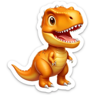 Cinematic Cute T-rex Portrait Emoji, Head tilted playfully with a big, endearing smile, featuring a compact, fierce yet friendly form with a massive head, tiny arms, and sparkling, mischievous eyes, Simplified yet irresistibly adorable features, highly detailed, glowing with a warm, inviting prehistoric glow, high shine, affectionate and lively, stylized with a touch of whimsical dinosaur charm, soft glowing outline, capturing the essence of a mischievous yet lovable T-rex that seems as if it could stomp out of the screen into your heart! sticker