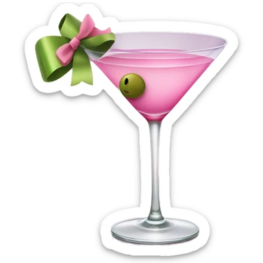 martini garnished with olive in pink bow-wrapped glass sticker