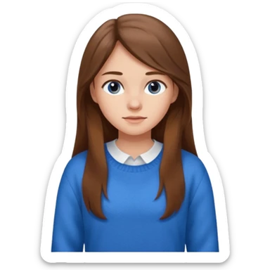 crea una ragazza giovane con i capelli marroni lunghi, una camicia bianca e un maglioncino blu sticker