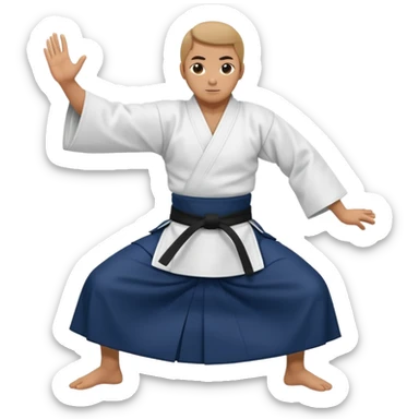 Aikido practitioner in hakama performing a throw sticker