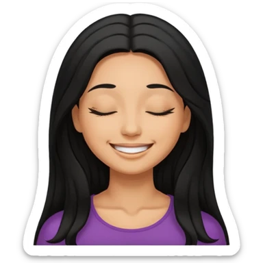 a happy woman smile, close eyes with long black hair sticker