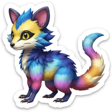 Colorful Gradient-colored Trico-Sergal-Furret-Wolverine-Vernid-fusion-Fakemon-animal-hybrid-creature, full body sticker
