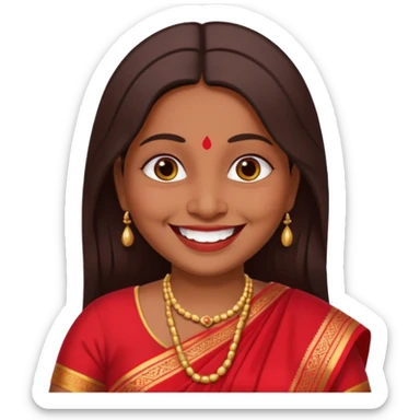 40 yr old chubby indian woman, dark skin, straight brown hair, big smile, white teeth sticker