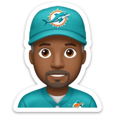 Black man with gray goatee wearing a Dolphins cap sticker