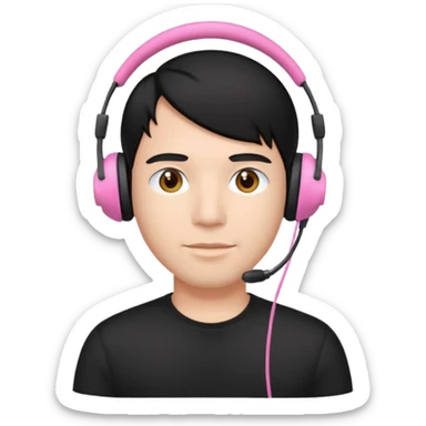 guy with black hair, black shirt and pink headset sticker