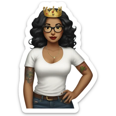 Pinupx long length dark hair wears a crown and tattoos and glasses sticker