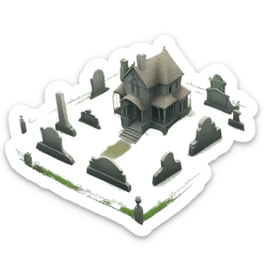 Large overgrown Haunting graveyard field at Victorian mansion sticker