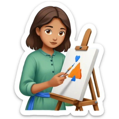 young painter girl  draws copy from life in the mountains sticker