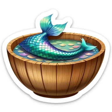 Mermaid tail in a wooden soup bowl sticker