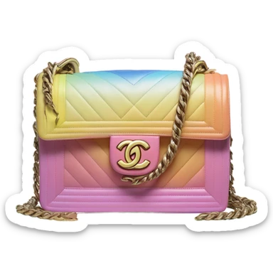 Front facing Cuba collection Chanel boy bag with Rainbow diagonal ombré with pastel pink, yellow and blue sticker