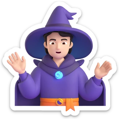 person with open palm hand toward viewer, mage casting spell, wrathful face, lightning in background sticker