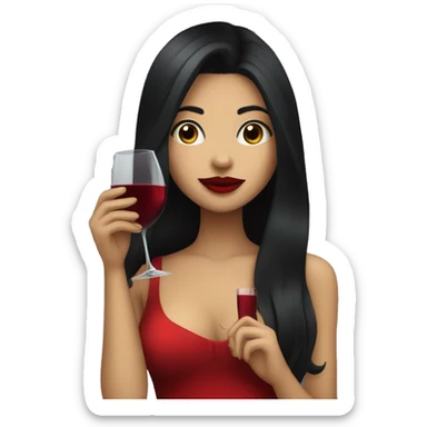 Girl with Black long hair and red lipstick drinking wine sticker