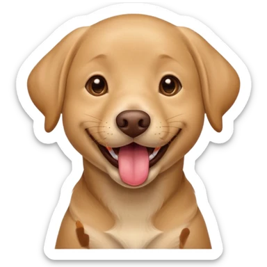 Happy light brown Labrador Full-grown dog sitting on beige background, wide smile with tongue out, looking at camera, playful and curious expression, professional portrait style sticker